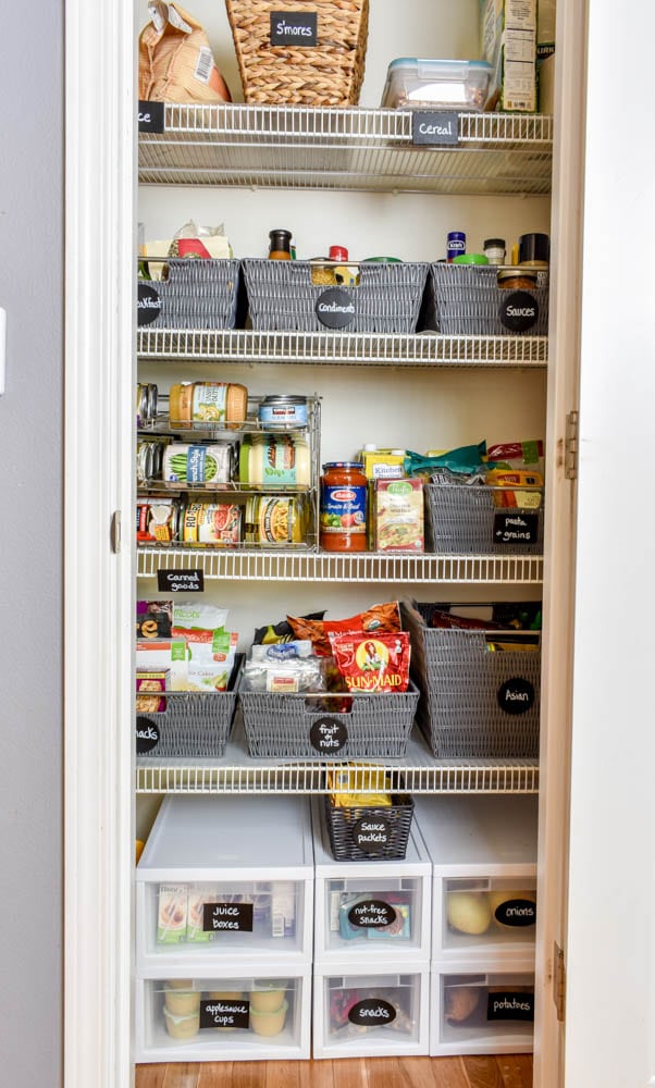 photo of organized pantry with chalkboard labels