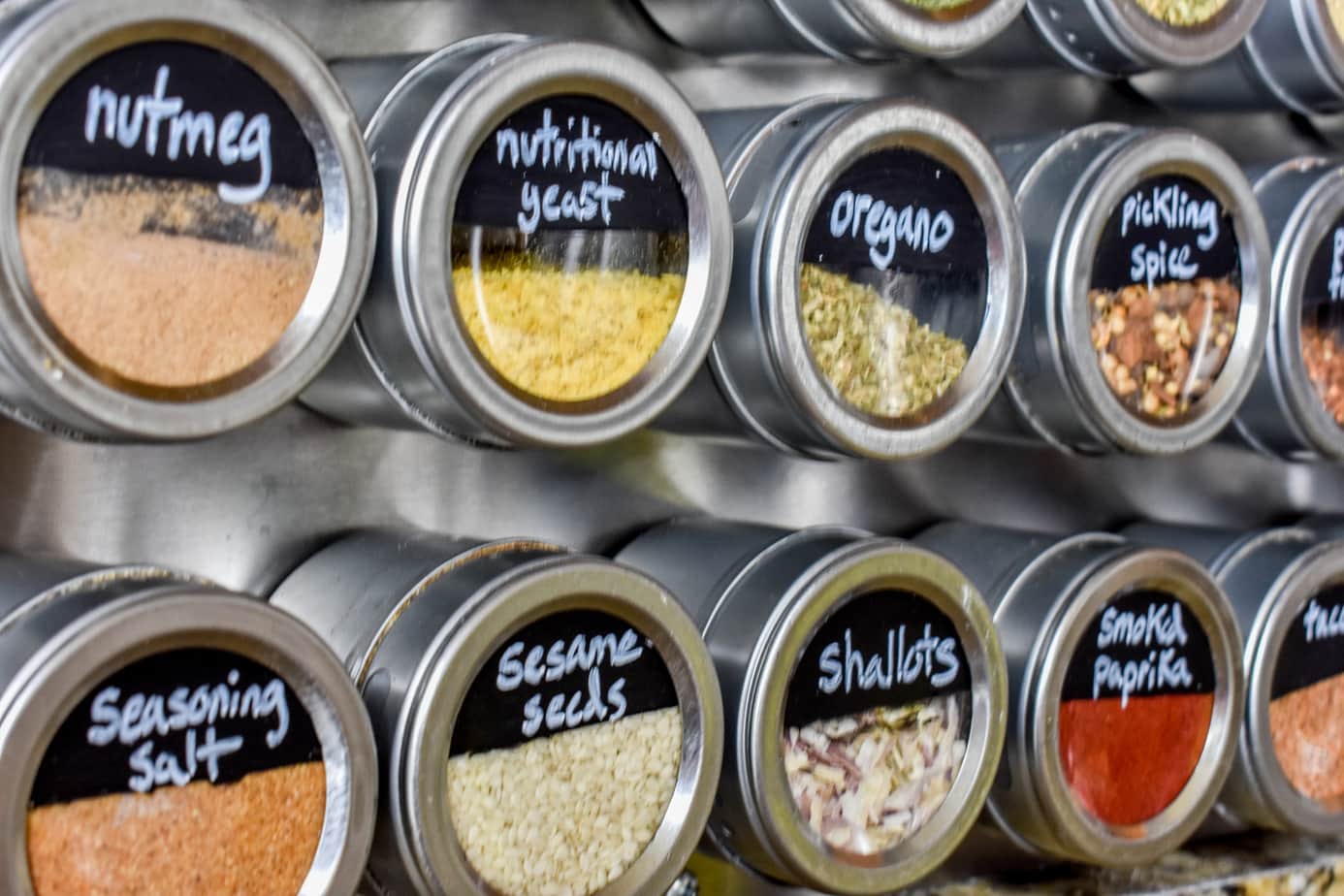 photo of magnetic spice rack with tins