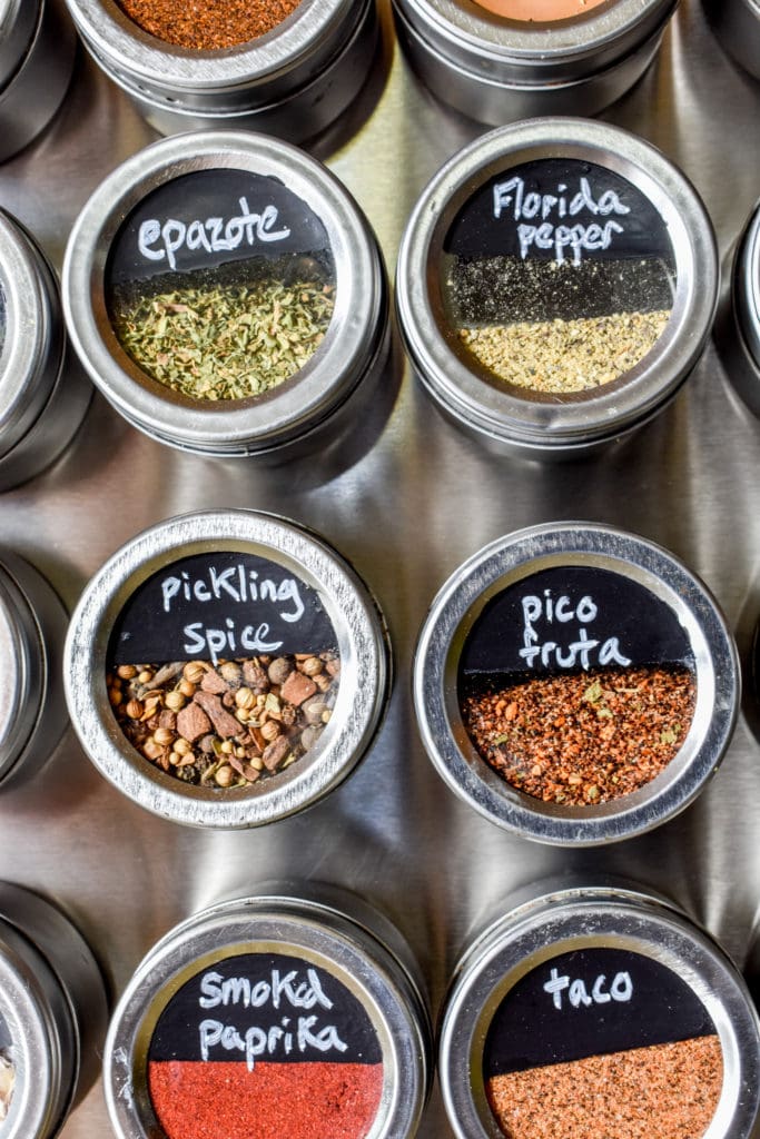 photo of magnetic spice rack with tins