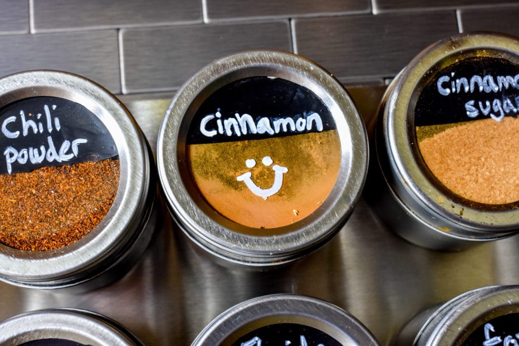 photo of magnetic spice rack with cinnamon tin