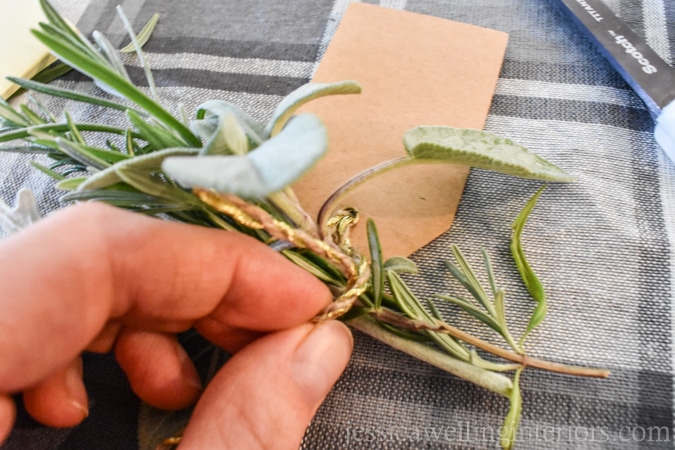 photo of how to make simple place card holders with fresh herbs