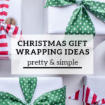 Christmas Gift Wrapping Ideas: Pretty & Simple: white paper-wrapped gifts with whimsical red and green fabric ribbon
