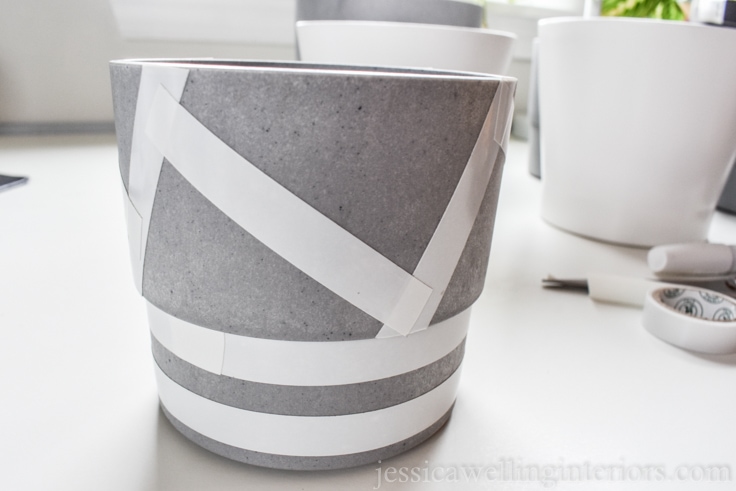 image of plastic plant pot with tape pattern