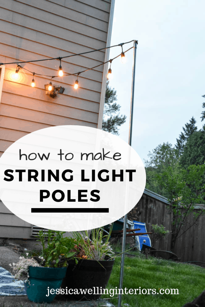 How to Make String Light Poles: DIY string light post at night