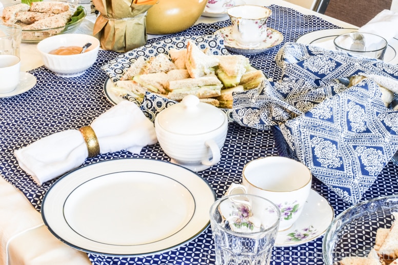 image of blue and white Mother's Day Tea party table setting