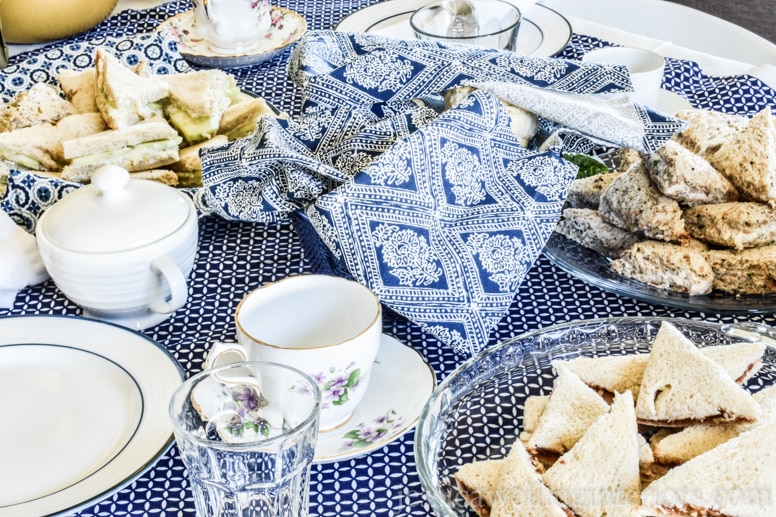image of blue and white Mother's Day Tea party table setting