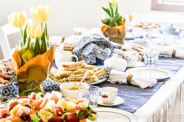 image of blue and white Mother's Day Tea party table setting
