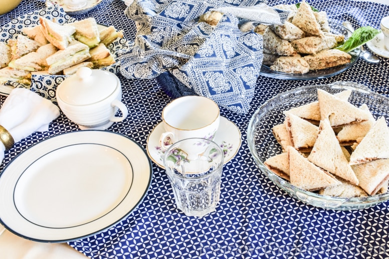 image of blue and white Mother's Day Tea party table setting