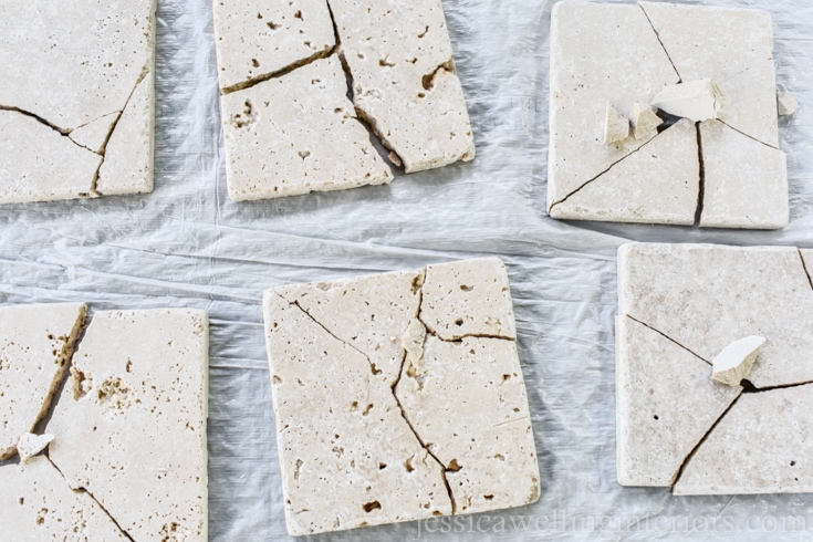 image of broken tiles for kintsugi coasters