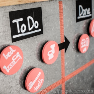 galvanized magnetic kids morning routine chart. Labels "To Do" and "Done"