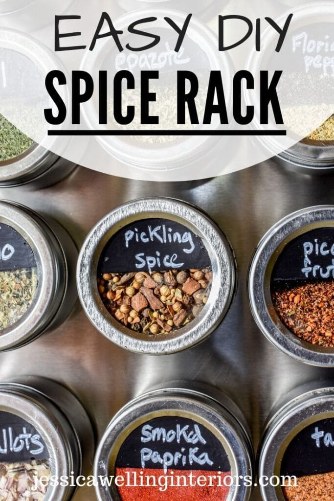 Easy DIY Spice Rack: magnetic spice rack with metal spice tins