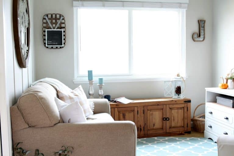 small living room with bright natural light pouring in the widow