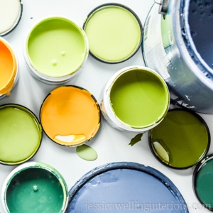 colorful cans of paint for a DIY wall mural