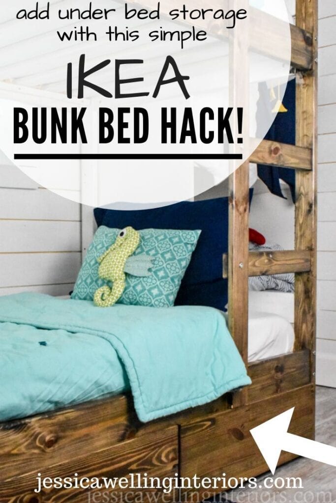 add under bed storage with this simple Ikea Bunk Bed Hack: kids bunk bed with hacked storage drawers