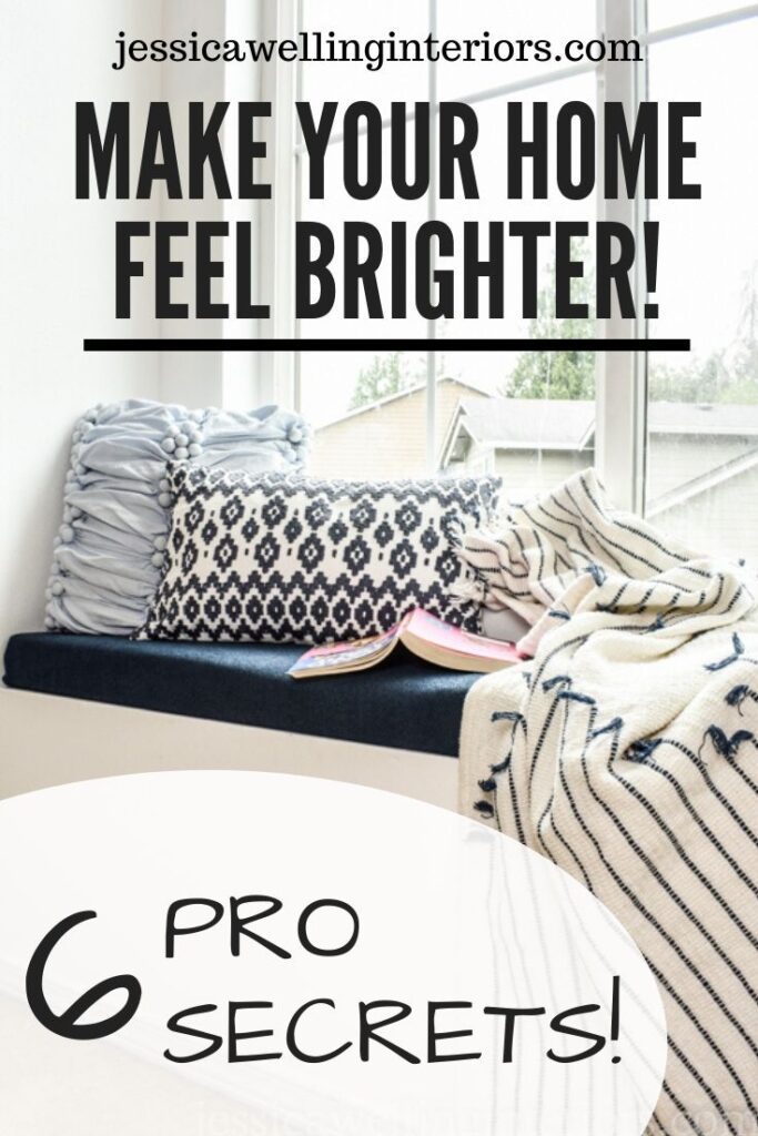 Make Your Home Feel Brighter! 6 Pro Secrets image of bright window seat with patterned throw pillows and blanket