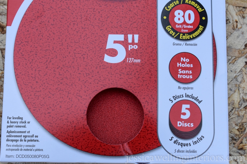 close-up of 80 grit sandpaper disc for orbital sander