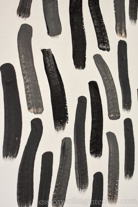 modern accent wall pattern: grey and black brush strokes interlock to create a bold pattern