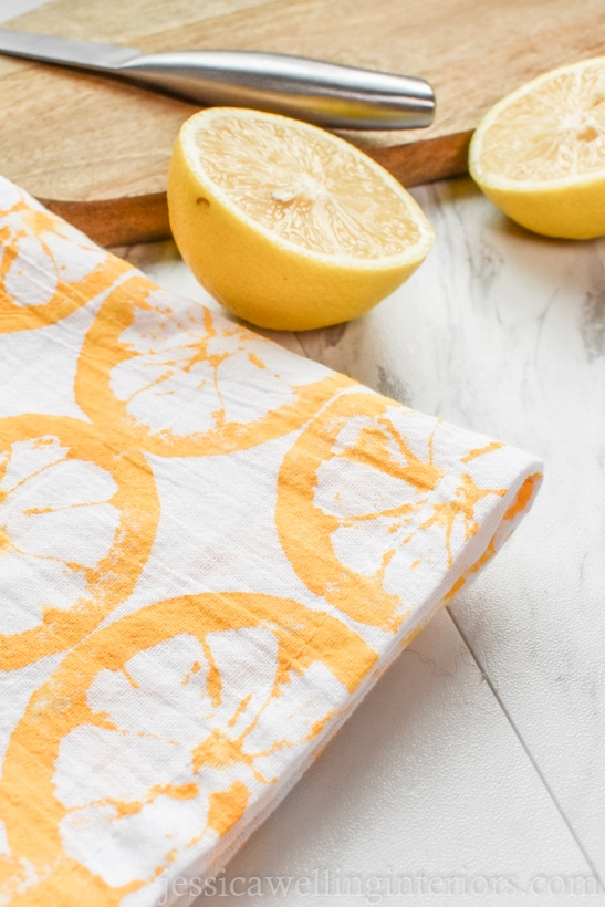 dish towel with lemon print