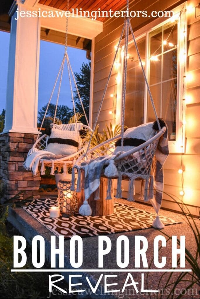 Boho Porch Reveal: modern porch with macrame swings and candlelight