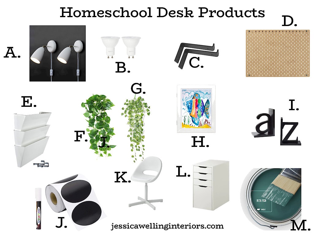 collage of products used a build a DIY school desk for home