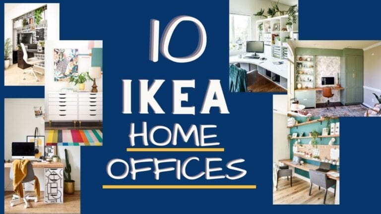 10 Ikea Home Offices: collage of home offices featuring desks and furniture from Ikea, including Alex, Galant, Kallax, and Galant