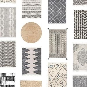 collage of modern neutral rugs