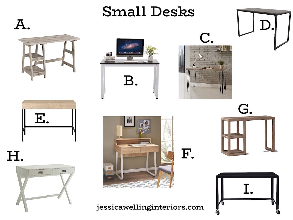 Small Desks: collage of rectangular small computer desks for home offices