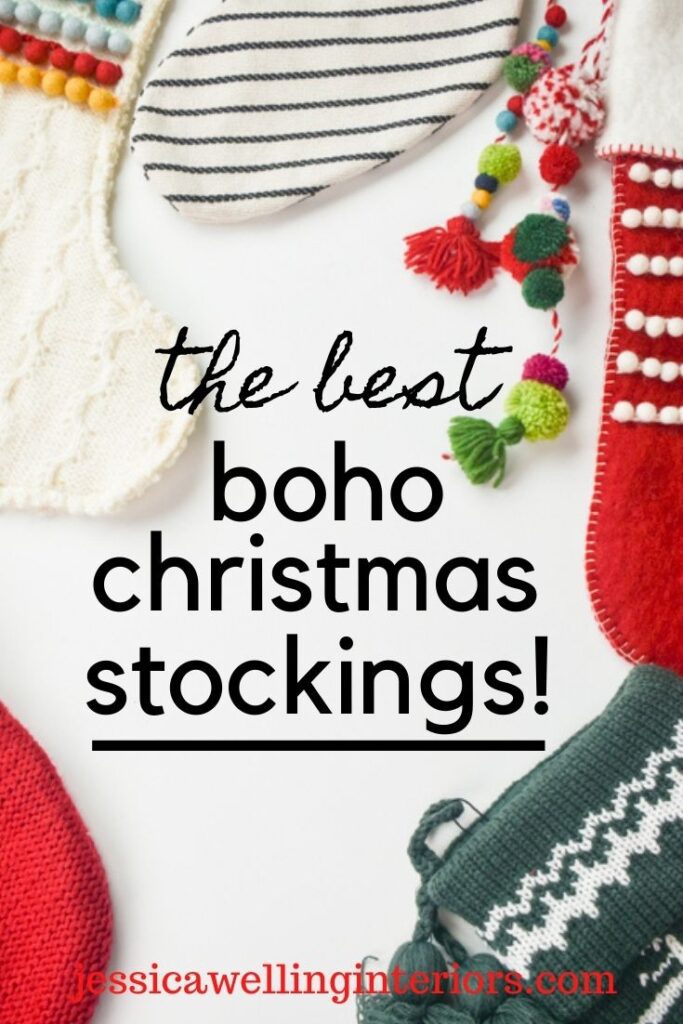 The Best Boho Christmas Stockings: felted and knit christmas stockings with pom poms and tassels