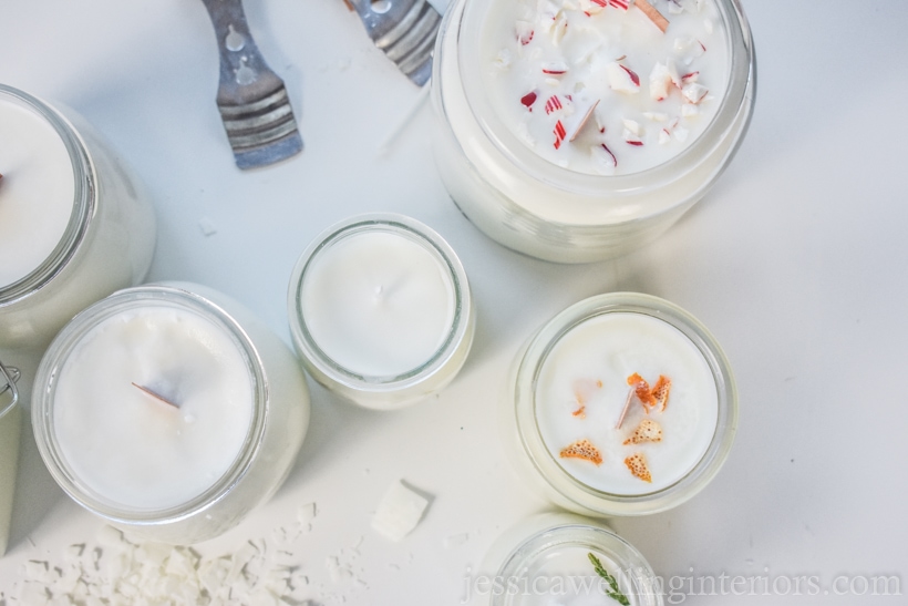 overview of several mason jar candles