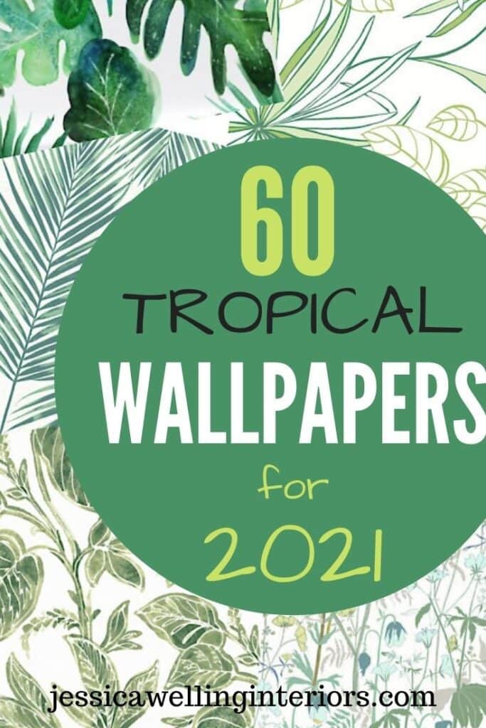 60 Tropical Wallpapers for 2021: Collage of modern wallpaper prints with tropical leaves and green  botanical prints