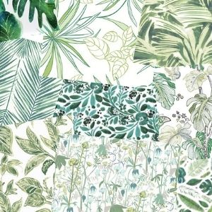 collage of botanical wallpaper prints