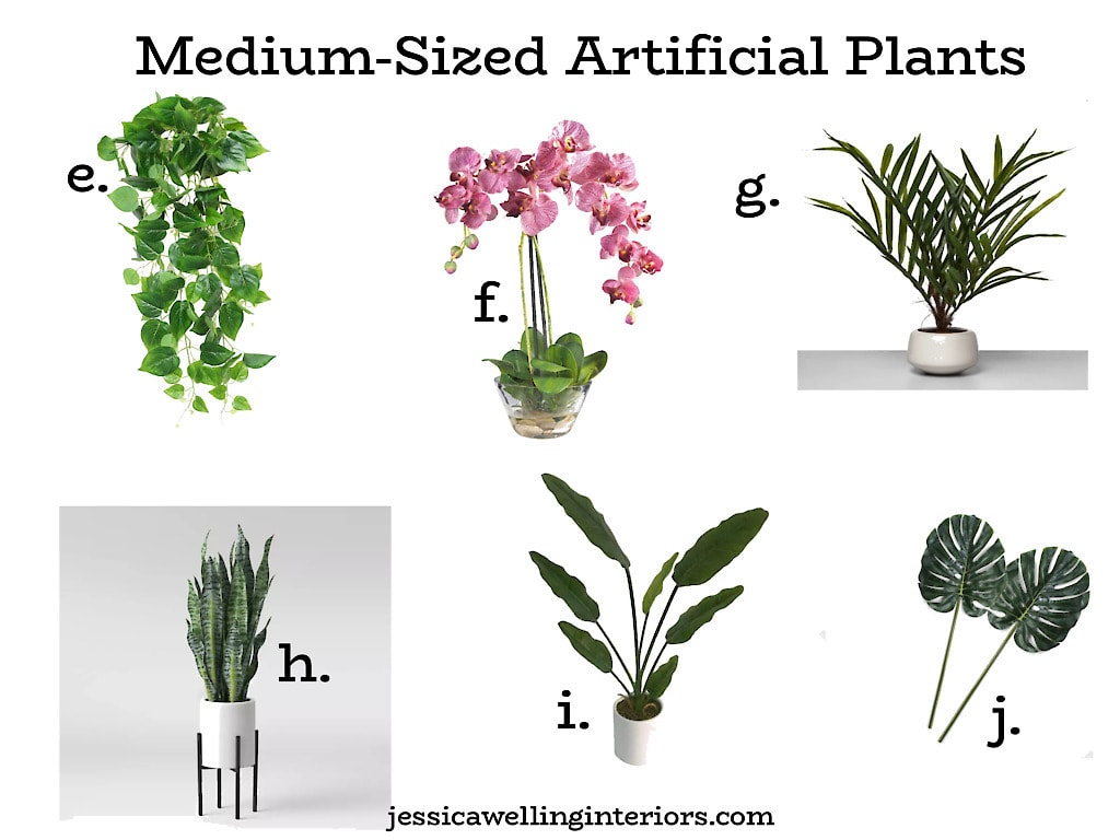 Medium-Sized Artificial Plants: collage of 6 faux plants for home decor