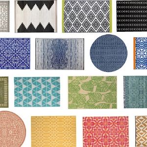 collage of colorful outdoor rugs