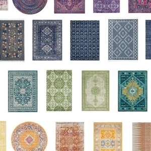 collage of colorful Boho rugs