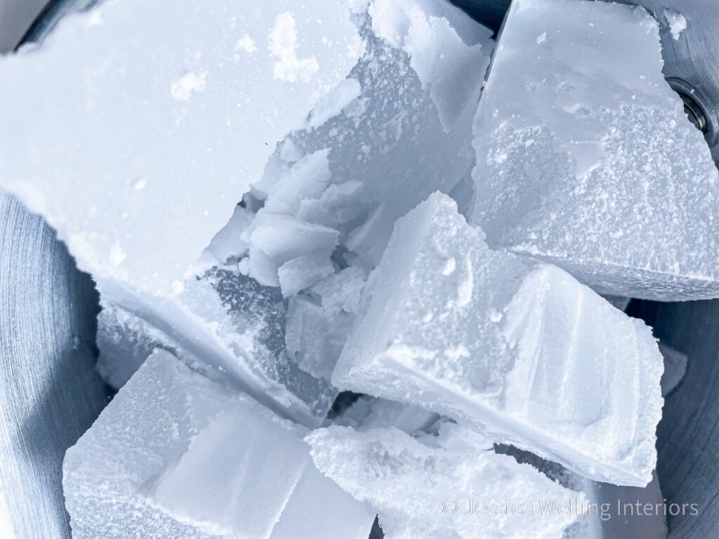 close-up of chunks of paraffin wax in a double-boiler, ready to be melted