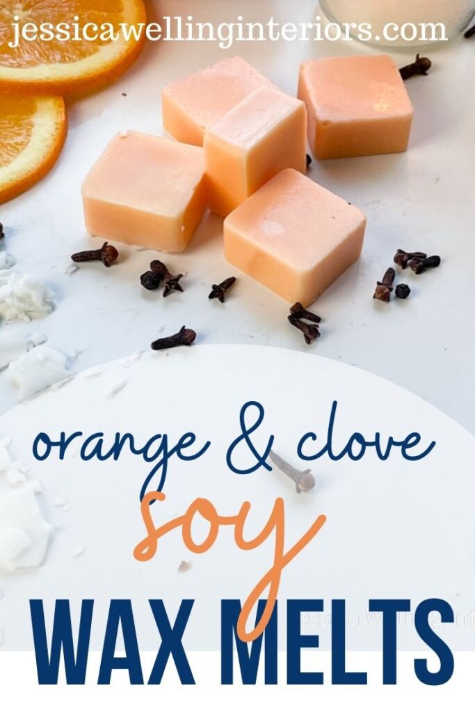 Orange & Clove Soy Wax Melts light orange wax melts with cloves, orange slices, and soy wax