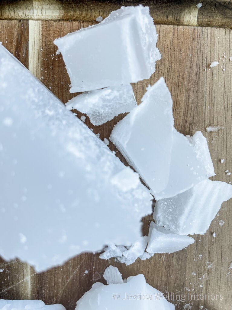 close-up of paraffin wax cut into chunks