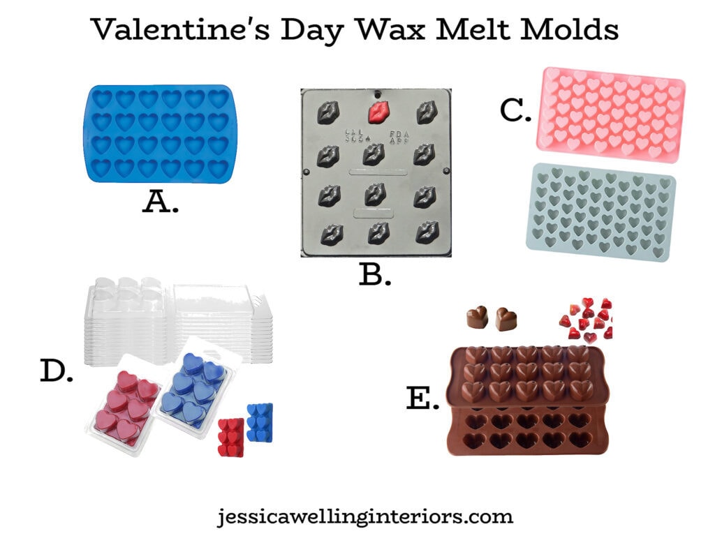 Valentine's Day wax melt molds in heart and kiss shapes