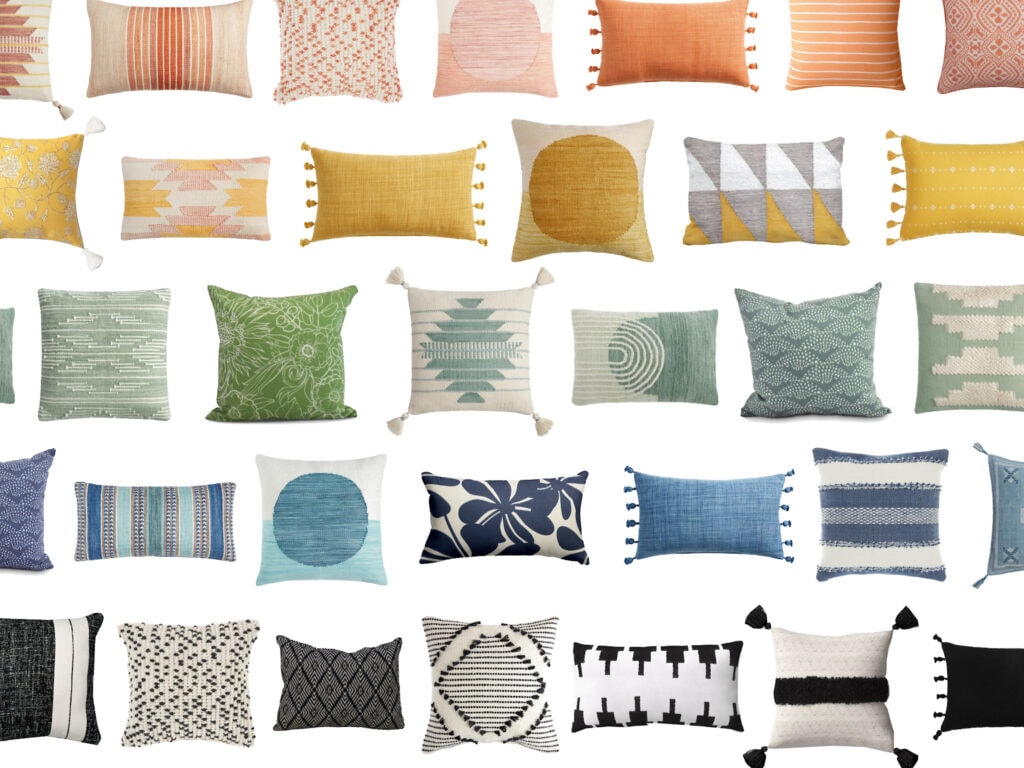 collage of outdoor throw pillows