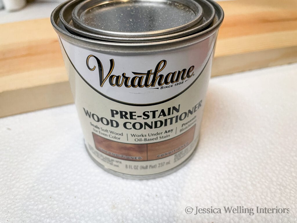 close-up of can of Varathane pre-stain wood conditioner