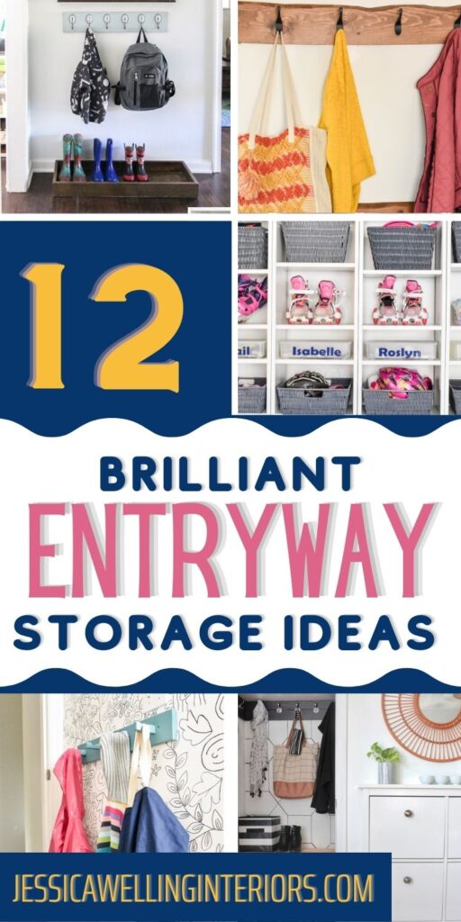 12 Brilliant Entryway Storage Ideas: collage of entryway ideas with coat hooks, boot trays, coat closets