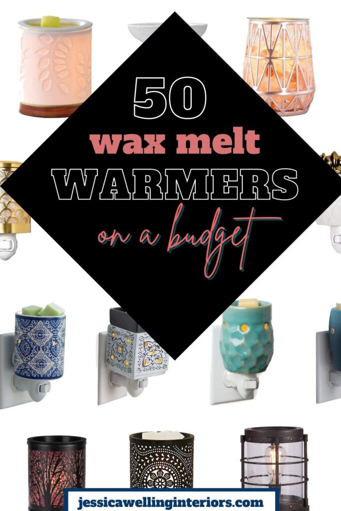 50 Wax Melt Warmers On A Budget! collage of wax melters, wax burners, and wax melt warmers in different colors and sizes