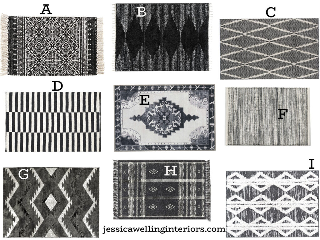 collage of black entryway rugs
