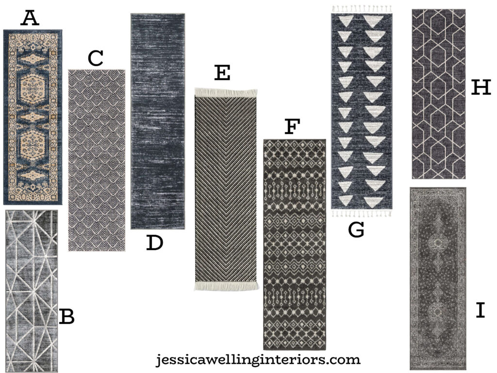 collage of black runner rugs with modern Boho style