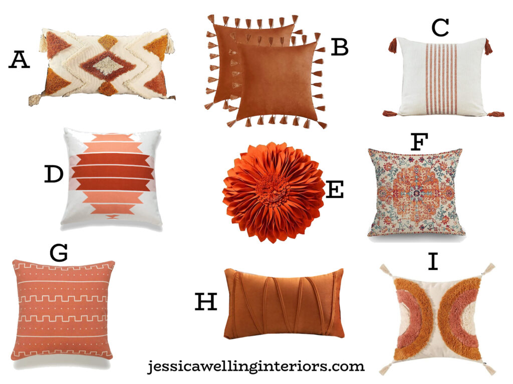 collage of orange pillow covers from Amazon for Fall