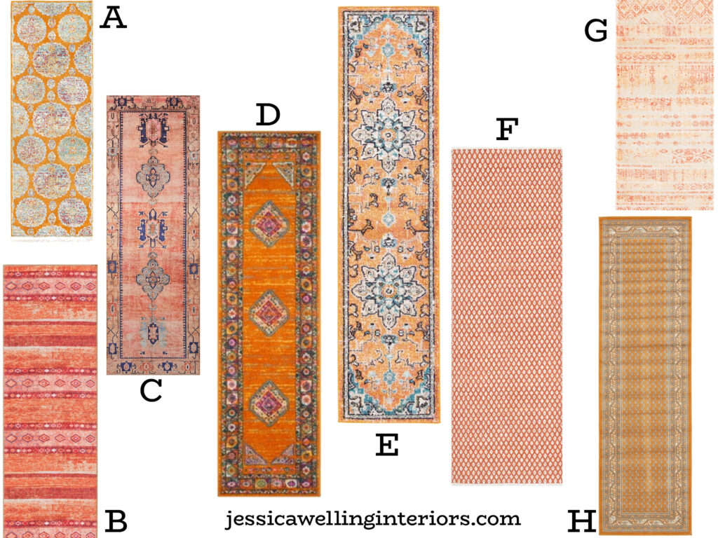 collage of orange runner rugs