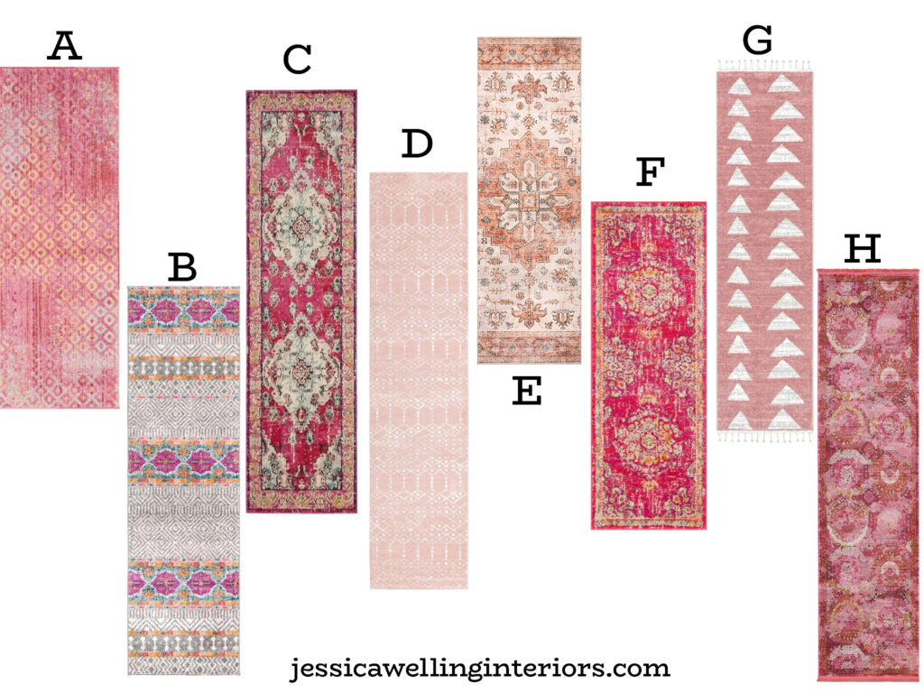 collage of pink runner rugs