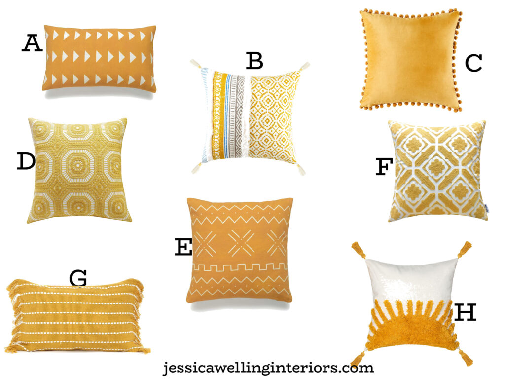 collage of yellow pillow covers for Fall