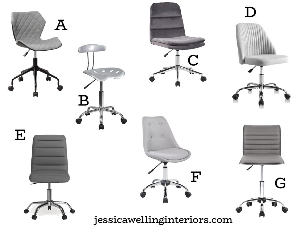 Grey Kids' Desk Chairs: collage of desk chairs for kids & teens in light grey and dark gray