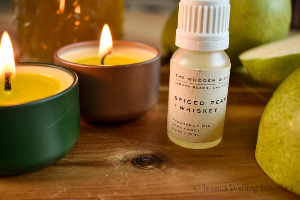 diy scented candles with spiced pear fragrance oil and pears